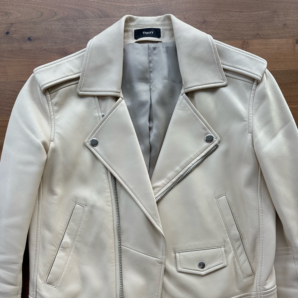 Theory Casual Moto Leather Jacket, Cream